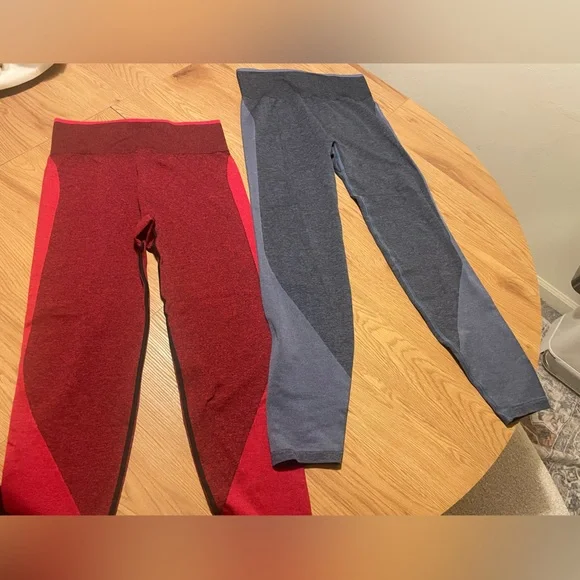 PINK Victoria's Secret Seamless Sport Workout Leggings (2 for 1)red&blue - Picture 2 of 5